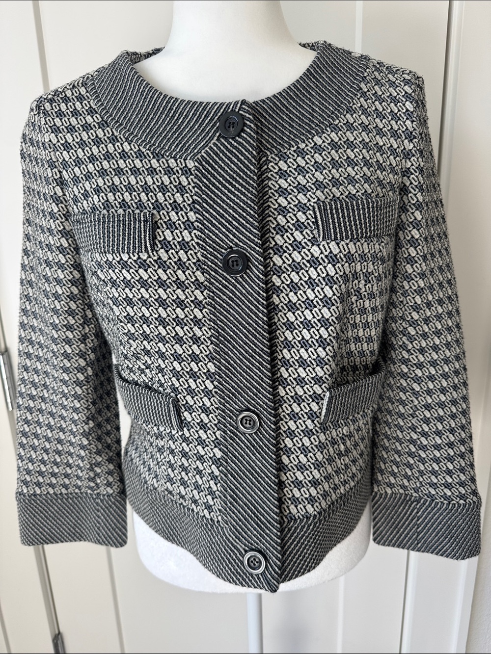 Diane Von Furstenberg Black and White Patterned Knit Cardigan